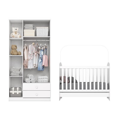 Quarto de Bebê Completo Bala de Menta 3 Portas 2 Gavetas Branco - Henn