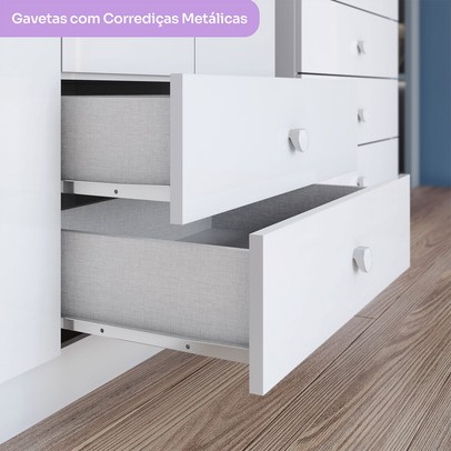 Quarto de Bebê Completo Bala de Menta 5 Gavetas Branco - Henn