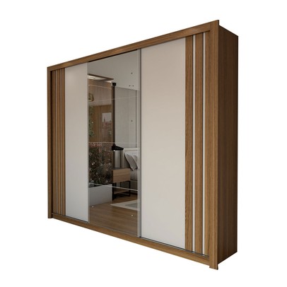 Guarda-Roupa Casal Argentina 3 Portas 2 Gavetas Flex com Espelho Amêndola Nude/Preto Prime Tx - Panorama Móveis