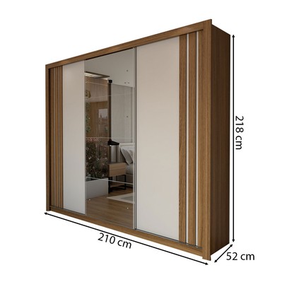 Guarda-Roupa Casal Argentina 3 Portas 2 Gavetas Flex com Espelho Amêndola Nude/Preto Prime Tx - Panorama Móveis