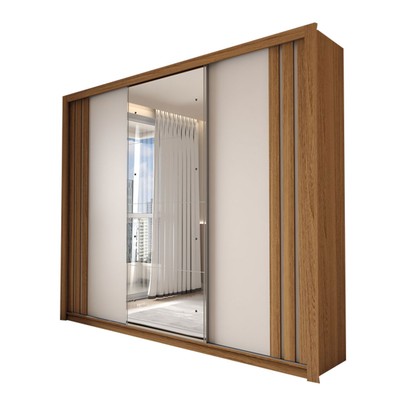 Guarda-Roupa Casal Argentina 3 Portas 2 Gavetas Flex com Espelho Preto Prime Tx/Amêndola Nude - Panorama Móveis