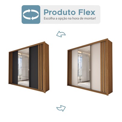 Guarda-Roupa Casal Argentina 3 Portas 2 Gavetas Flex com Espelho Preto Prime Tx/Amêndola Nude - Panorama Móveis