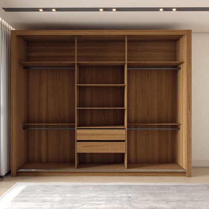 Guarda-Roupa Casal Argentina 3 Portas 2 Gavetas Flex com Espelho Preto Prime Tx/Amêndola Nude - Panorama Móveis