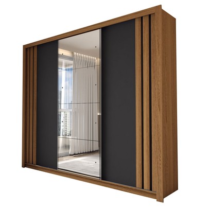 Guarda-Roupa Casal Argentina 3 Portas 2 Gavetas Flex com Espelho Preto Prime Tx/Amêndola Nude - Panorama Móveis