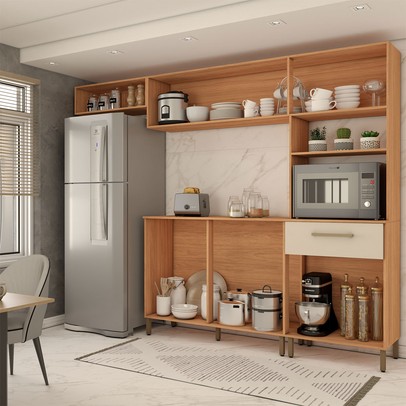 Cozinha Compacta Manu 6 Portas 1 Gaveta Cinamomo/Off White - Panorama Móveis