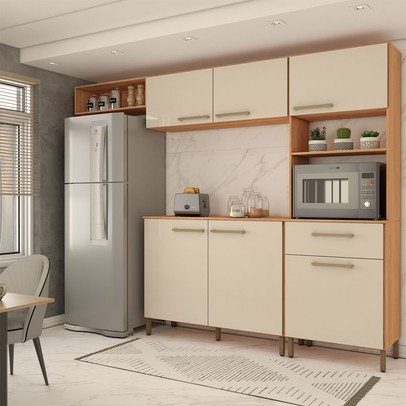 Cozinha Compacta Manu 6 Portas 1 Gaveta Cinamomo/Off White - Panorama Móveis