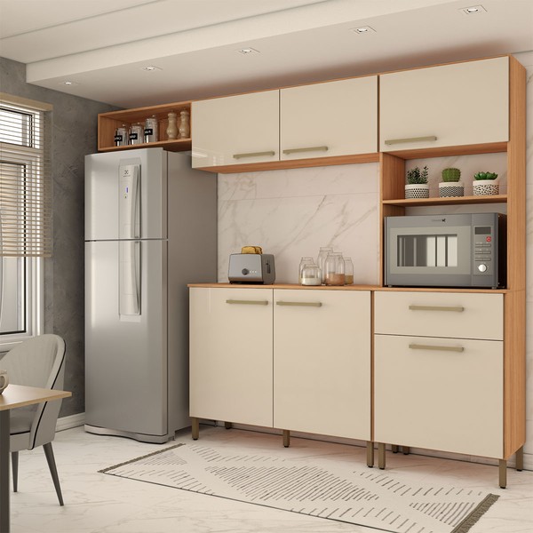 Cozinha Compacta Manu 6 Portas 1 Gaveta Cinamomo/Off White - Panorama Móveis