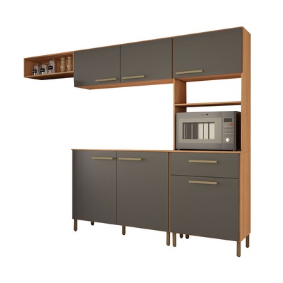 Cozinha Compacta Manu 6 Portas 1 Gaveta Cinamomo/Grafite - Panorama Móveis