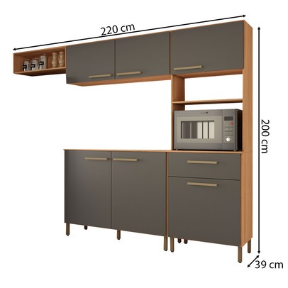 Cozinha Compacta Manu 6 Portas 1 Gaveta Cinamomo/Grafite - Panorama Móveis
