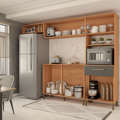 Cozinha Compacta Manu 6 Portas 1 Gaveta Cinamomo/Grafite - Panorama Móveis