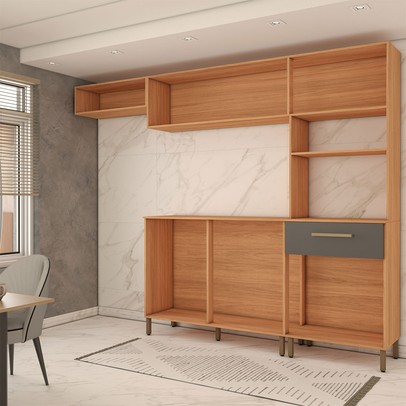 Cozinha Compacta Manu 6 Portas 1 Gaveta Cinamomo/Grafite - Panorama Móveis