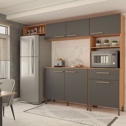 Cozinha Compacta Manu 6 Portas 1 Gaveta Cinamomo/Grafite - Panorama Móveis