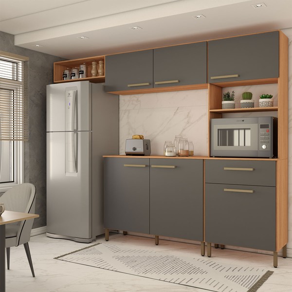 Cozinha Compacta Manu 6 Portas 1 Gaveta Cinamomo/Grafite - Panorama Móveis