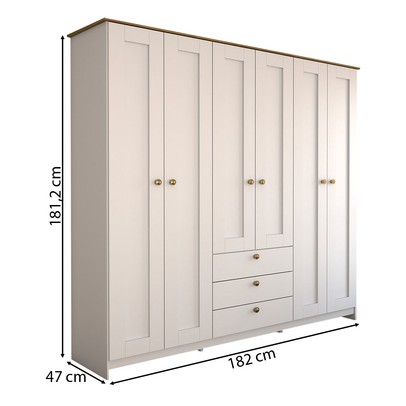 Guarda-Roupa Casal Americano 6 Portas 3 Gavetas Branco/Ipê - Panorama Móveis
