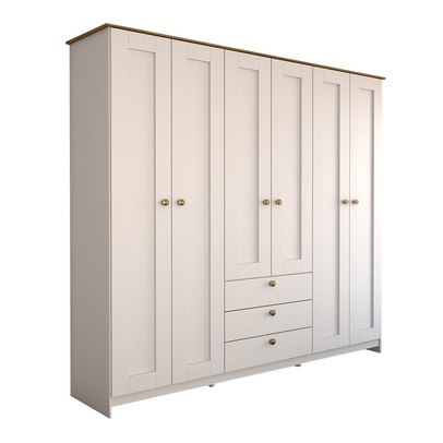 Guarda-Roupa Casal Americano 6 Portas 3 Gavetas Branco/Ipê - Panorama Móveis