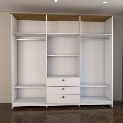Guarda-Roupa Casal Americano 6 Portas 3 Gavetas Branco/Ipê - Panorama Móveis