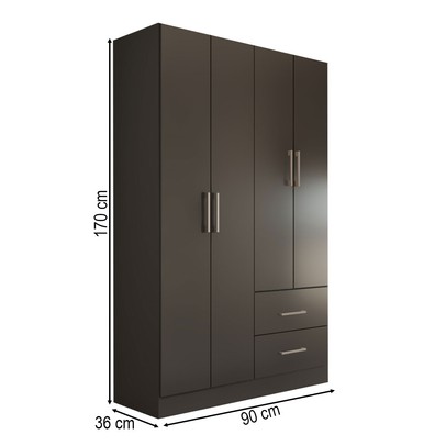 Guarda-Roupa Solteiro Paraná 4 Portas 2 Gavetas Preto - Panorama Móveis