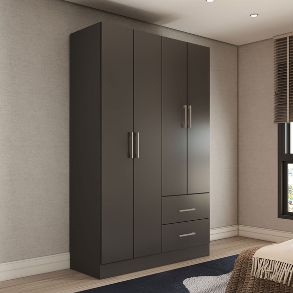 Guarda-Roupa Solteiro Paraná 4 Portas 2 Gavetas Preto - Panorama Móveis