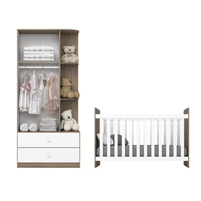 Quarto de Bebê Completo Labirinto 2 Portas 2 Gavetas Rústico/Branco - Henn