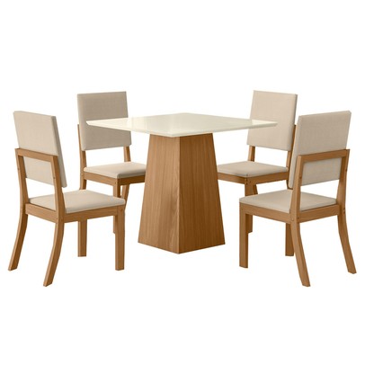 Mesa de Jantar 4 Lugares Dora Nature/Off White/Linho - Henn