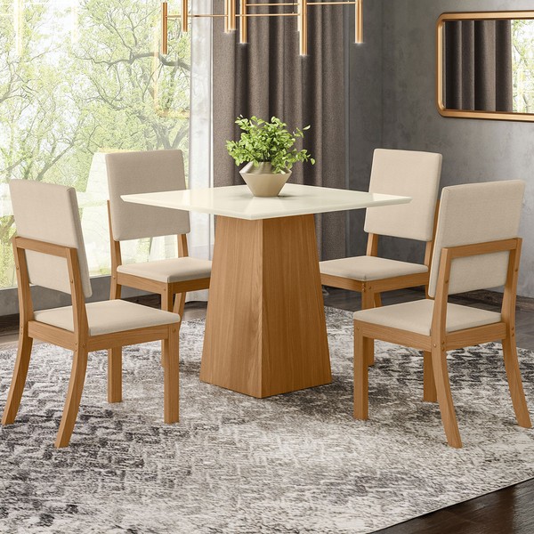 Mesa de Jantar 4 Lugares Dora Nature/Off White/Linho - Henn