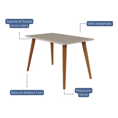 Mesa de Jantar 4 Lugares Adele Fernanda com Vidro Off Madeira/White/Grafite - Cimol