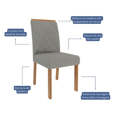 Mesa de Jantar 4 Lugares Adele Fernanda com Vidro Off Madeira/White/Grafite - Cimol