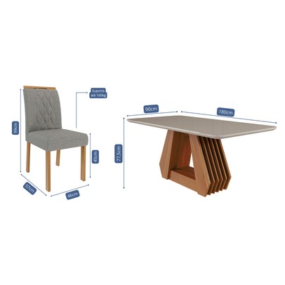Mesa de Jantar 6 Lugares ágata Juliana com Vidro Cinamomo/Off White/Grafite - Cimol