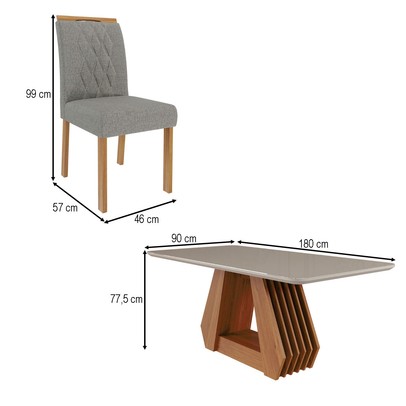 Mesa de Jantar 6 Lugares ágata Juliana com Vidro Cinamomo/Off White/Grafite - Cimol