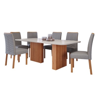 Mesa de Jantar 6 Lugares Ester Clarice com Vidro Ripado Cinamomo/Off White/Grafite - Cimol