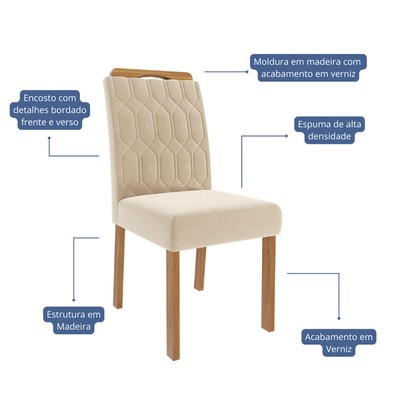 Mesa de Jantar 6 Lugares Ester Paola com Vidro Cinamomo/Off White/Nude - Cimol