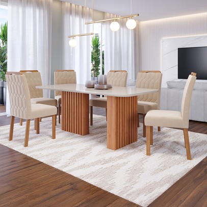 Mesa de Jantar 6 Lugares Ester Paola com Vidro Cinamomo/Off White/Nude - Cimol