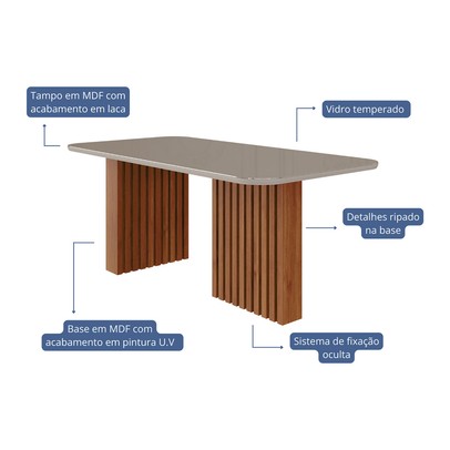 Mesa de Jantar 6 Lugares Ester Paola com Vidro Cinamomo/Off White/Nude - Cimol