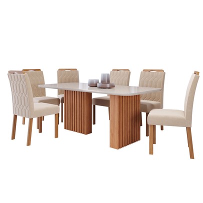 Mesa de Jantar 6 Lugares Ester Paola com Vidro Cinamomo/Off White/Nude - Cimol