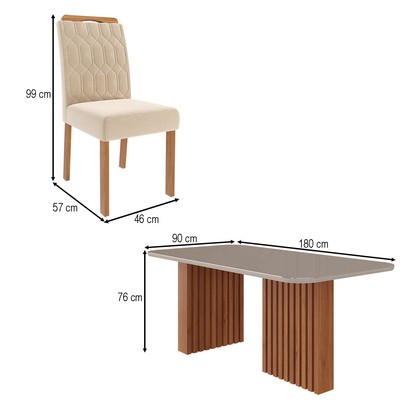 Mesa de Jantar 6 Lugares Ester Paola com Vidro Cinamomo/Off White/Nude - Cimol