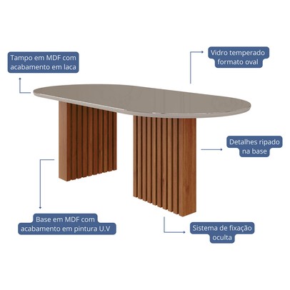 Mesa de Jantar 6 Lugares Ester Fernanda com Vidro Cinamomo/Off White/Bege - Cimol