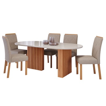Mesa de Jantar 6 Lugares Ester Fernanda com Vidro Cinamomo/Off White/Bege - Cimol