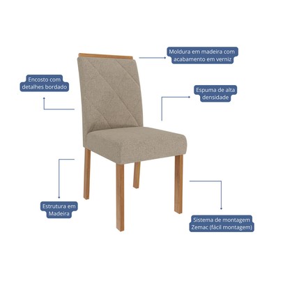 Mesa de Jantar 6 Lugares Ester Fernanda com Vidro Cinamomo/Off White/Bege - Cimol