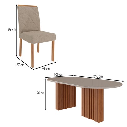 Mesa de Jantar 6 Lugares Ester Fernanda com Vidro Cinamomo/Off White/Bege - Cimol