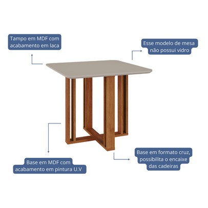 Mesa de Jantar 4 Lugares Flora Fernanda Cinamomo/Off White/Bege - Cimol