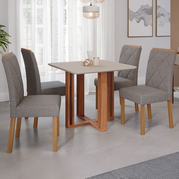 Mesa de Jantar 4 Lugares Flora Fernanda Cinamomo/Off White/Bege - Cimol