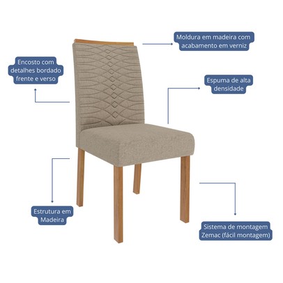 Mesa de Jantar 4 Lugares Flora Clarice com Vidro Cinamomo/Off White/Bege - Cimol