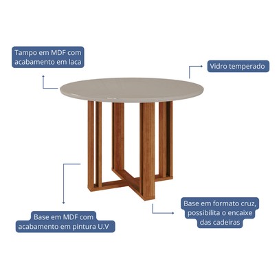 Mesa de Jantar 4 Lugares Flora Clarice com Vidro Cinamomo/Off White/Bege - Cimol
