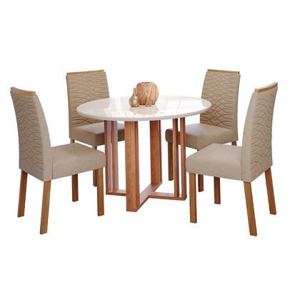 Mesa de Jantar 4 Lugares Flora Clarice com Vidro Cinamomo/Off White/Bege - Cimol