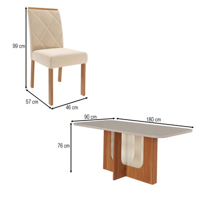Mesa de Jantar 6 Lugares Louise Fernanda com Vidro Cinamomo/Off White/Nude - Cimol