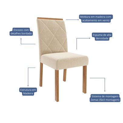 Mesa de Jantar 6 Lugares Louise Fernanda com Vidro Cinamomo/Off White/Nude - Cimol