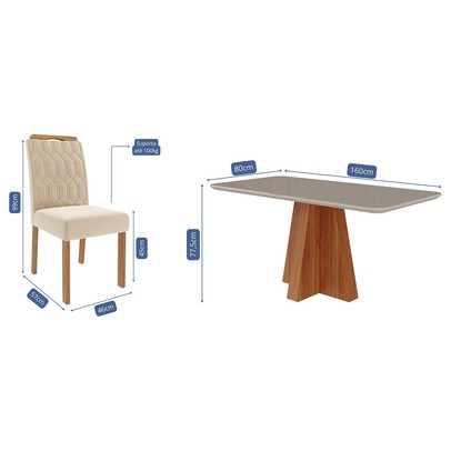 Mesa de Jantar 6 Lugares Maitê Paola com Vidro Cinamomo/Off White/Nude - Cimol