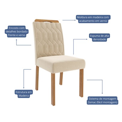 Mesa de Jantar 6 Lugares Maitê Paola com Vidro Cinamomo/Off White/Nude - Cimol