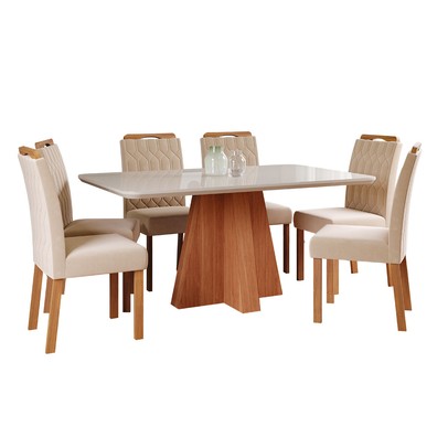Mesa de Jantar 6 Lugares Maitê Paola com Vidro Cinamomo/Off White/Nude - Cimol