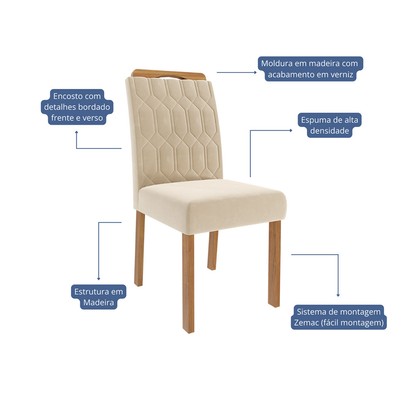 Mesa de Jantar 6 Lugares Maitê Paola com Vidro Cinamomo/Off White/Nude - Cimol